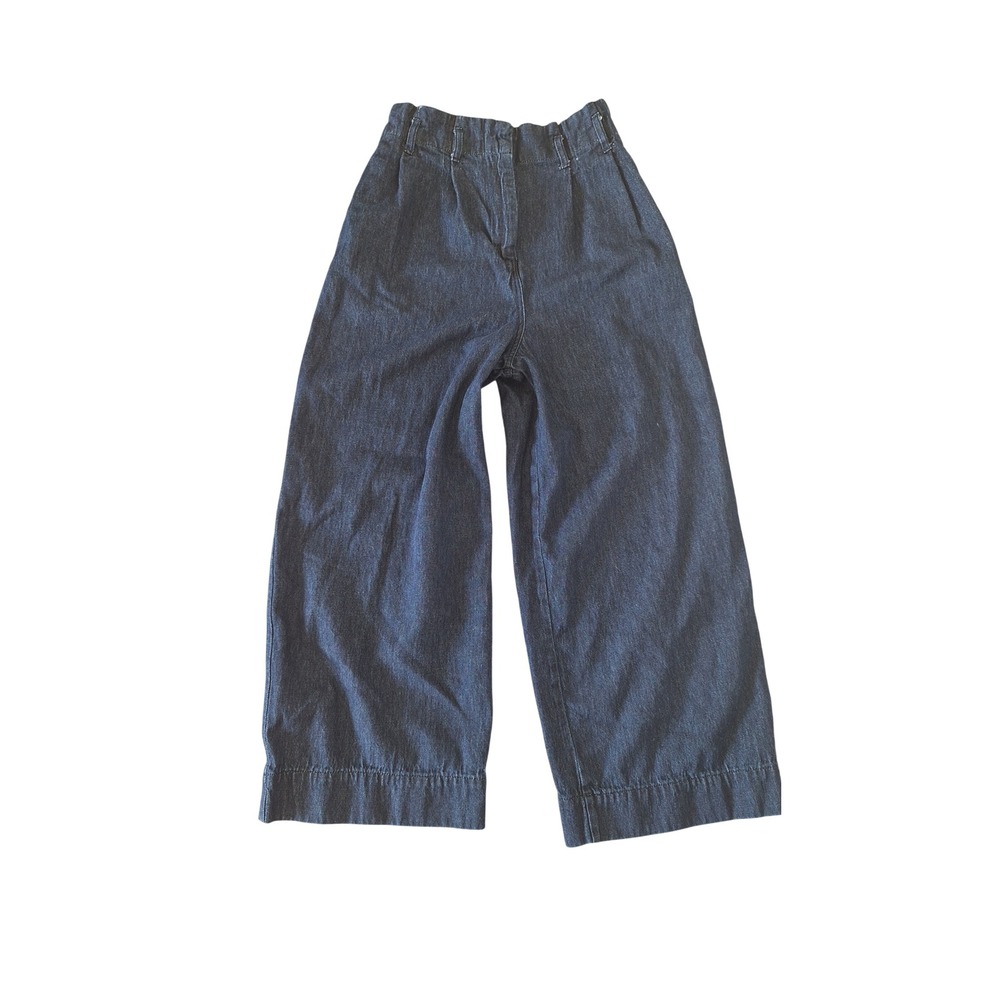 Toast Indigo Cotton Hemp Wide Leg Pleated Denim Trousers Culottes Size 6